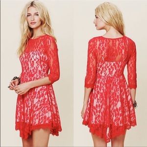 Free People Asymmetrical lace red dress